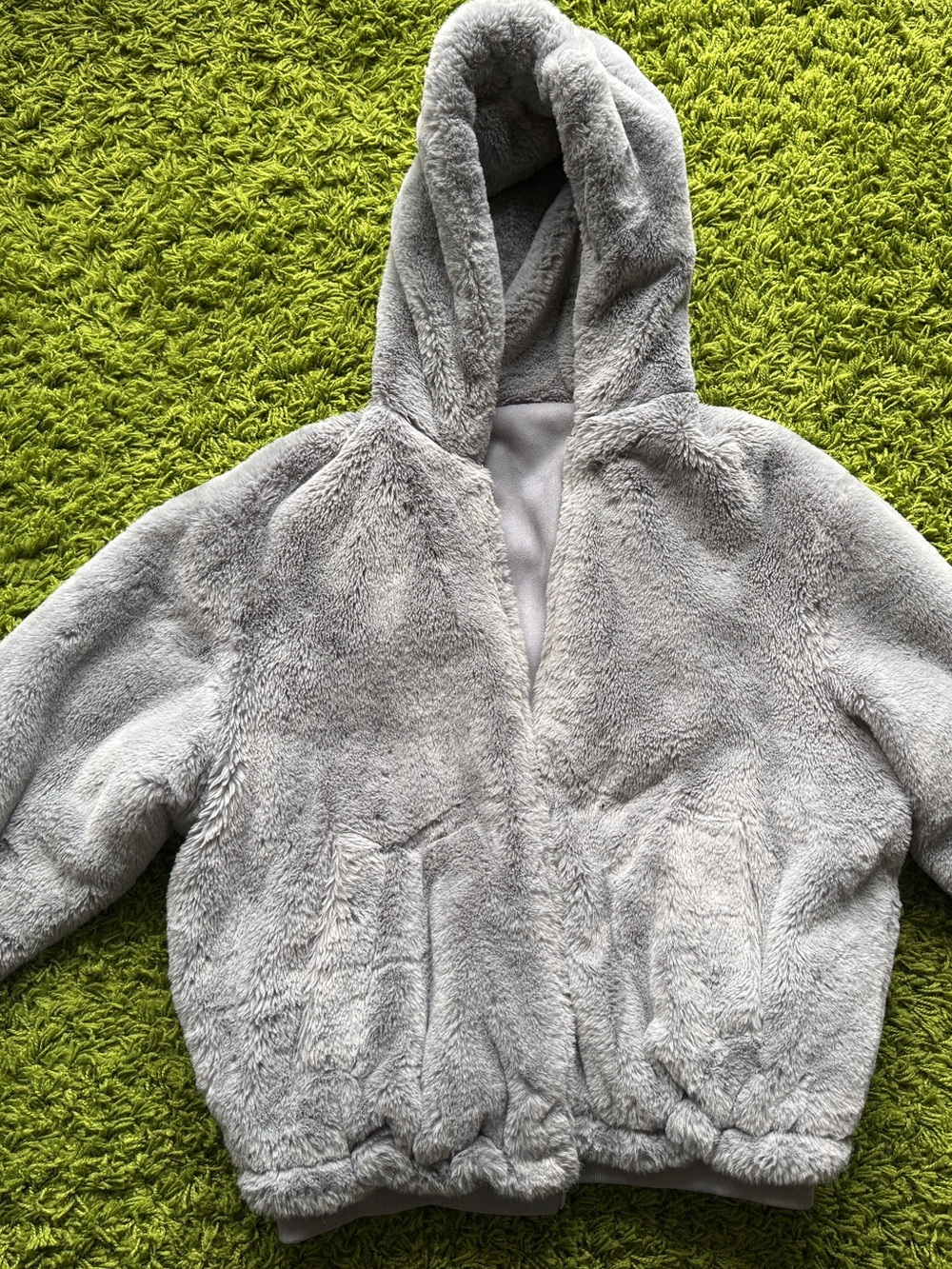 ZARA Reversible Faux Fur Hooded Jacket Gray Size S